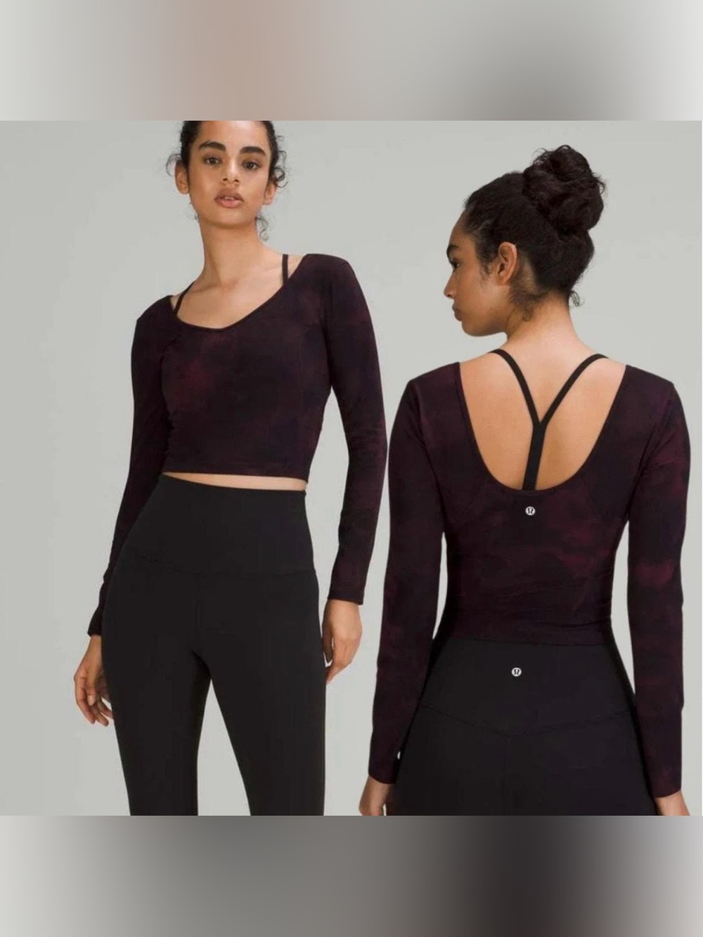 Lululemon Align Long Sleeve Shirt Purple Tie Dye Sz 10 Diamond Dye Cassis Black